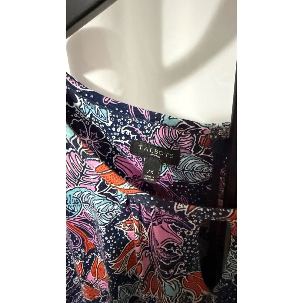 Talbots Woman 2X Floral Paisley Maxi Dress Sleeveless Tassel Navy Pink